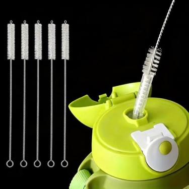 Imagem de 2 peças de escovas de limpeza de palha de aço inoxidável, reutilizáveis, alças flexíveis de cerdas estreitas para vidro, garrafas, canudos de metal, 2 peças