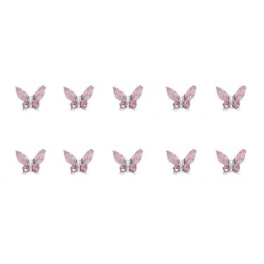 Imagem de Amuletos de unhas de borboleta, 20 peças, pingentes de borboleta dourada, liga Y2k, arte de unhas, strass, 3D, acessórios de decoração de unhas, suprimentos para artesanato (10 peças rosa)