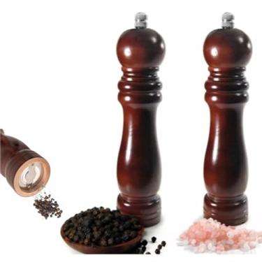Imagem de KIT 2 Moedor DE MADEIRA TRITURADOR 20CM GRANDE Pimenta Sal Condimento Tempero Grão Manual acabamento sofisticado, perfeito para sua cozinha ou churrasqueira QUALIDADE PREMIUM (MARROM)