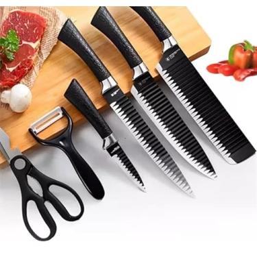 Imagem de Jogo de Facas Profissional Kit 6 Peças Churrasco Cozinha Peças Aço Inox Super Afiadas Gourmet Premium