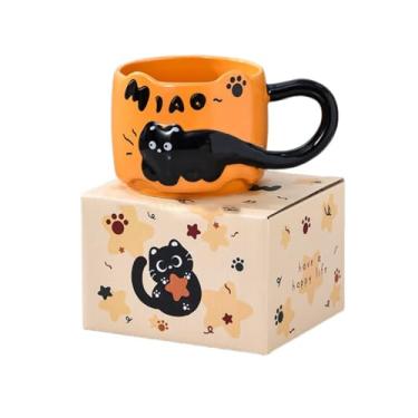 Imagem de Conjunto de Canecas Gato com Empilhamento Criativo e Alça Café Cerâmica para Beber Receber Convidados Uso Doméstico Forno Micro-ondas Lavadora Pratos