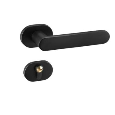 Imagem de VTGVVVTR Fechadura de porta minimalista magnética silenciosa de madeira maciça liga de zinco engrossada para quarto fechadura de porta interior de escritório apartamento (JS291 liga de zinco preto)