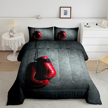Imagem de Feelyou Conjunto de Cama de Boxe com Tema Esportivo, Conjunto de Edredom para Crianças, Meninos, Meninas, Homens, Luvas de Boxe Vermelhas, Padrão de Edredom, Pugilismo, Jogos, Desi (Gêmeo, Multi 14)