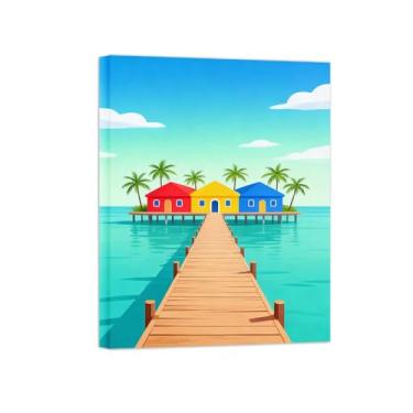 Imagem de Pôster paisagem - Ponte Ilha - Impressões em Tela - Imagem Moderna Natureza para Sala de Estar Decoração 50x65cm Tela Embrulhada