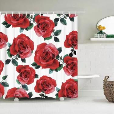 Imagem de Cortina de banho com flores rosas, tecido impermeável, cortinas de chuveiro, padrão de plantas, tela de banheira para banheiro, decoração de casa, 90 x 150 cm/LxA, cortina de chuveiro moderna