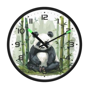 Imagem de SEHANY Bonito relógio de parede panda silencioso sem tique-taque relógio redondo operado por bateria 30 cm controle de som luz noturna relógios de parede para sala de estar, cozinha, quarto