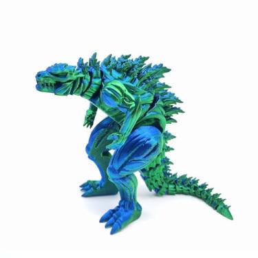 Imagem de Estatueta colecionável de dinossauro azul gradiente impresso em 3D para decoração de mesa executiva de escritório doméstico