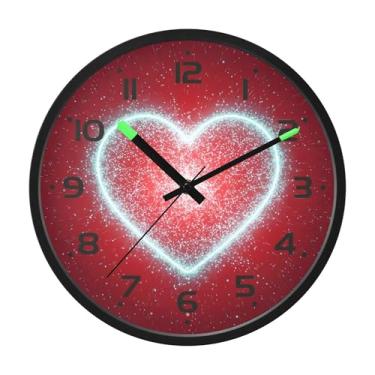 Imagem de SEHANY Relógio de parede com coração de dia dos namorados, silencioso, sem tique-taque, operado por bateria, controle de som, luz noturna, relógios de parede para sala de estar, cozinha, quarto
