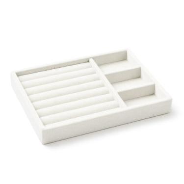 Imagem de Organizador de Joias para Gaveta com Divisórias e Porta-Anéis – Bandeja de Veludo Premium para Anéis, Brincos e Acessórios – Design Antiderrapante, Moderno e Prático (Branco)
