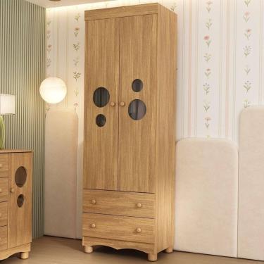 Imagem de Guarda-roupa Infantil 62cm 2 Portas Com Vidro E 2 Gavetas Suspiro Multimóveis MP4456 Madeirado