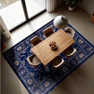 Imagem de 1 Tapete Sala de Jantar Mesa Grande 150X200 Js Do Pe Vr (M20 Azul - Classico Floral Flores Medalhão)