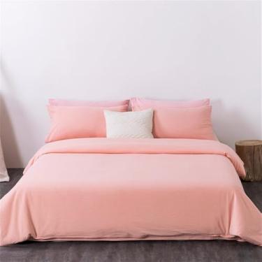 Imagem de Conjunto de cama de algodão puro em cor sólida, capa de edredom macia e respirável, ideal para a pele, 6 x 1,8 m, conjunto de 4 peças A