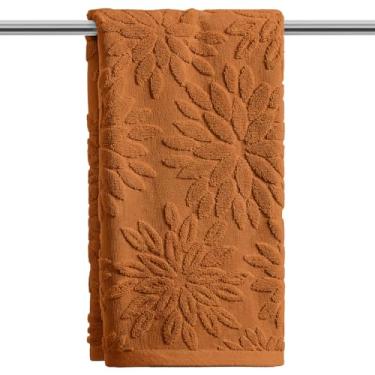 Imagem de Artoid Mode 1 peça de toalhas de mão caramelo 3D dália floral jacquard primavera para banheiro, 100% algodão macio absorvente toalha de decoração de banheiro, 13,7 x 29,5 polegadas