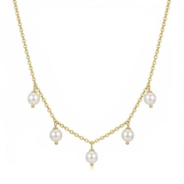 Imagem de Colar de pérolas falsas de estilo vintage, colares gargantilhas delicadas de imitação de pérolas para mulheres, colares de fio de pérola simulada como presente, aço inoxidável banhado a ouro 18K para