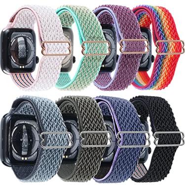 Imagem de Pulseiras de nylon elástico compatíveis com Apple Watch séries 8/7/6/5/4/3/2/1 de 38 mm, 40 mm, 41 mm, 42 mm, 44 mm e 45 mm, compatível com Apple Watch séries 8/7/6/5/4/3/2/1 SE