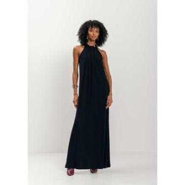 Imagem de Vestido Longo Com Enfeite Na Gola Em Malha Canelada-Feminino