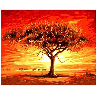 Imagem de Kit de Pintura por Número em Tela a Óleo DIY Padrão Árvore Flores Bonita para Adultos Iniciantes Artesanato Decoração Parede Residencial Presente Sem