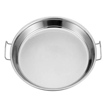 Imagem de Placa de rack redonda para vaporizador de aço inoxidável Assadeira Bandeja antiaderente para lasanha Bandeja para assar com alças para assar peru Carne Articulações Legumes 36 CM (Color : 40CM, Size