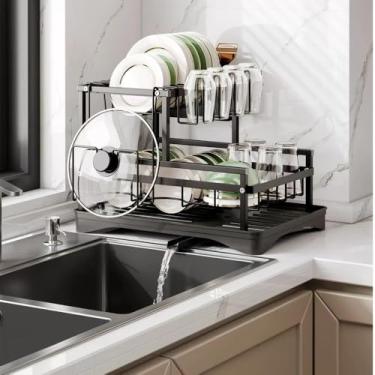Imagem de Escorredor de Louças Rack Aço Carbono Organizador Preto, Branco, 11 Pratos(MODEL B)