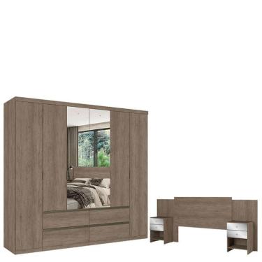 Imagem de Guarda Roupa Casal Nobre Glass 6 Portas Rustic Acetinado E Cabeceira Com Mesas De Cabeceira Formosa Glass Rustic- Thb