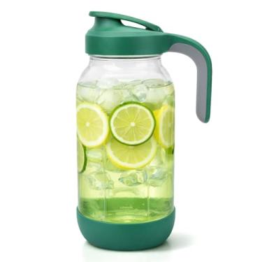 Imagem de Sursip Jarra de vidro de 1,8 l com tampa de bico de despejo, jarro de vidro de 2 litros para geladeira, hermético e à prova de vazamento, jarro de água antiderrapante de boca larga para café frio