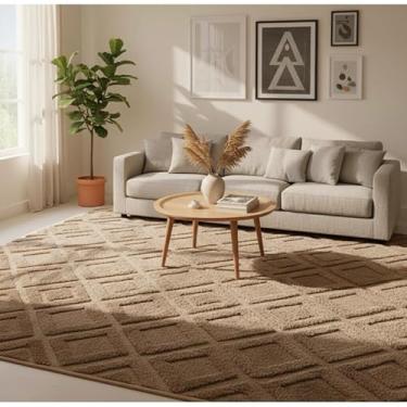 Imagem de Tapete Sala Antiderrapante Jacquard com Relevo Geométrico Sem Pelo Tapete de Sala(Jacquard Caramelo)