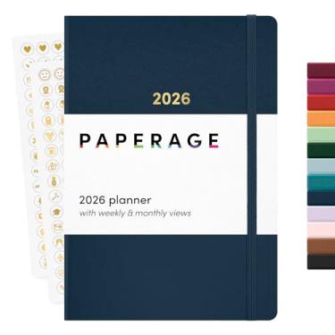 Imagem de PAPERAGE Agenda semanal e mensal 2026, 12 meses (janeiro de 2026 a dezembro de 2026), 14 x 20 cm, capa dura 2026, agenda com páginas semanais e mensais, páginas de anotações, adesivos e bolso traseiro