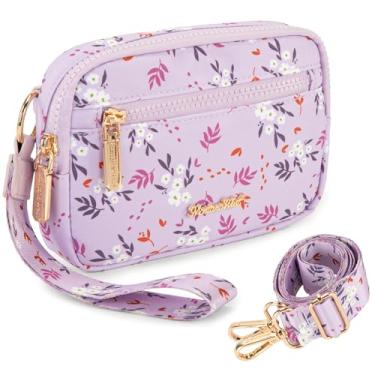 Imagem de Montana West Carteira de pulso feminina de nylon RFID, pequena bolsa tiracolo para celular, com compartimentos de cartão integrados para presente, Roxa