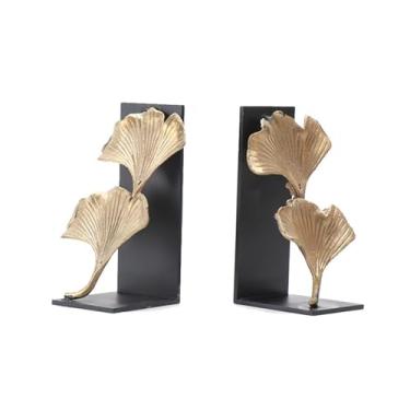 Imagem de Suportes de livros decorativos modernos suporte de livro resistente folha de amêndoa cobre chinês terminais de livro para prateleiras prateleiras de escritório de estudo prateleiras de mesa