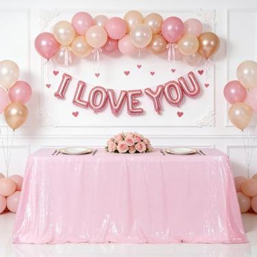 Imagem de Eternal Beauty Toalha de mesa rosa, 152 x 300 cm, capa de mesa retangular de lantejoulas para bolo, sobremesa, exposição, festa, eventos de aniversário