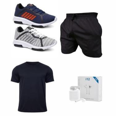 Imagem de Kit Treino Masculino Tênis + Conjunto Fitness + Fone Bluetooth i12 - W