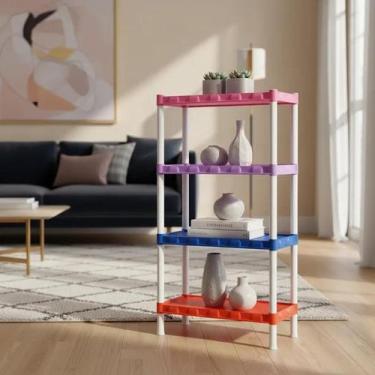 Imagem de Estante Colorida Com 4 Prateleiras Plástico Agraplast 855 Altura 106cm