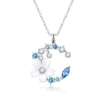 Imagem de NoraSynthia Colar feminino de lua crescente, borboleta e estrela, pingente de ouro rosa, aniversário ou dia das mães, presente de Natal para mulheres, esposa, mãe, namorada, senhora, Ouro branco