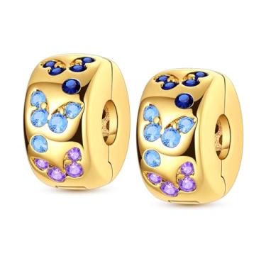 Imagem de QIKAOLA Pingentes com clipe dourado para pulseiras Pandora, espaçadores, berloques, joias, presente para mulheres, Zircônia cúbica, Zircônia cúbica
