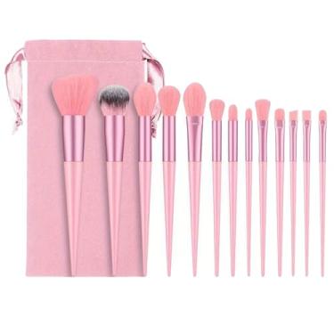 Imagem de Conjunto de 13 pincéis de maquiagem, conjunto de pincéis de maquiagem para viagem com pelos macios, conjunto profissional para blush, delineador, sombra, corretivo e base (rosa)