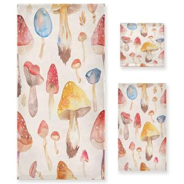 Imagem de xigua Conjunto de toalhas de banheiro cogumelos absorvente macio 3 peças toalha de banho toalha de mão toalhas decorativas para banheiro, academia, hotel, praia, piscina