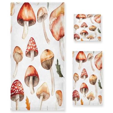 Imagem de xigua Conjunto de toalhas de banheiro de cogumelos de outono toalha de banho macia absorvente de 3 peças toalha de mão toalhas decorativas para banheiro, academia, hotel, praia, piscina
