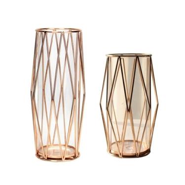 Imagem de Vaso de arte de ferro dourado de duas peças de flores frescas, decoração moderna para sala de estar, arranjo de flores, decoração de mesa, adequado para uso interno