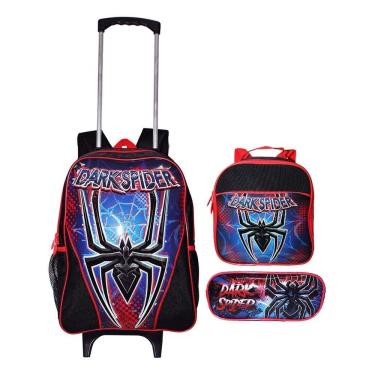 Imagem de Kit Mochila Aranha Rodinhas Spider Infantil Masculina Escola