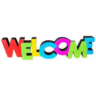 Imagem de Placa Decorativa Welcome MDF Estampa Decoryou 26,5x7x1,5 cm