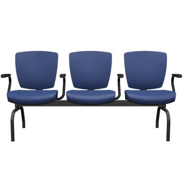 Imagem de Cadeira Longarina 3 Lugares Aeroporto Recepção Preto Baixa Flexi P03 Vinil Azul - Lyam