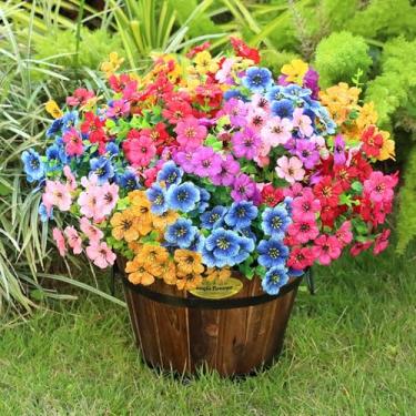 Imagem de Playieer Flores artificiais para ambientes externos com folhas de eucalipto, decoração de primavera, 16 pacotes de plantas de plástico falsas realistas resistentes a UV para ambientes internos e