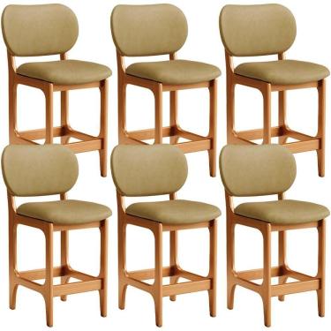 Imagem de Kit 06 Banquetas Baixa Bar Cozinha E Sala De Jantar Fixa Betta L02 Imbuia Couríssimo Casco Fendi - Lyam Decor