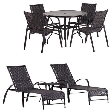 Imagem de 4 Cadeiras Emily Mesa Roma 2 Espreguiçadeiras E Mesa Trama Cappuccino