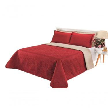 Imagem de Cobre Leito Cobertor 2 Travesseiros Quarto Casal 2,60x2,40 Cor:vermelho Bege