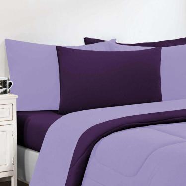Imagem de Kit Edredom + Jogo De Lençol Malha 100% Algodão Gran Moratta 7 Peças Casal - Lilás-roxo