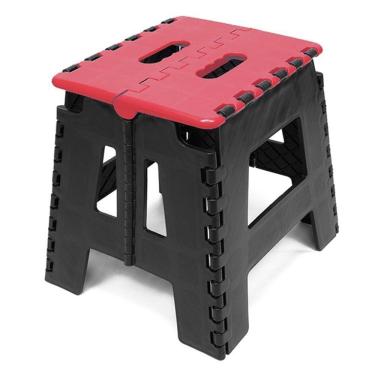 Imagem de Banco Dobrável Para Camping Multiuso Até 100kg Banqueta Plástico Vermelho