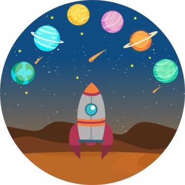 Imagem de Painel De Tecido Sublimado Redondo Foguete Espacial e Planetas C/Elást