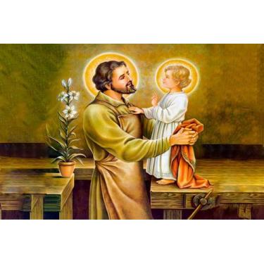 Imagem de Painel de Tecido Sublimado São Jose e Menino Jesus Santidade - Fabrika