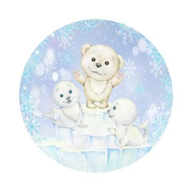Imagem de Painel de Lona Redondo Ursinho Aquarela Frozen e Foquinhas - Fabrika d